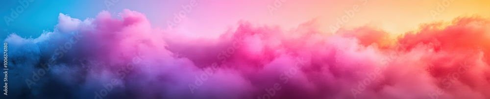 A vibrant and colorful depiction of fluffy clouds at dawn, blending pink, blue, and orange hues in a serene sky, perfect for artistic backgrounds or graphics.