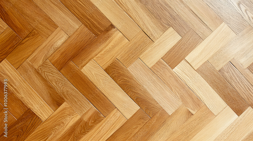Fototapeta premium Elegant Light Oak Parquet Flooring with Fishbone Pattern