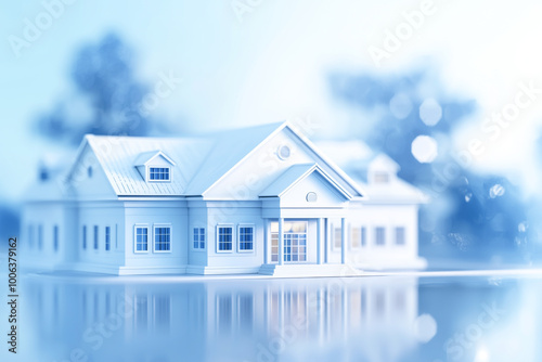 A serene white house surrounded by soft bokeh, creating a tranquil atmosphere for peaceful living or inspiring design.