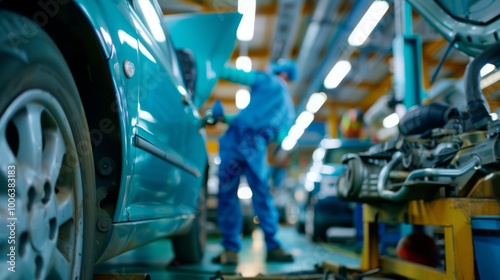 Mechanic inspecting engine with tools scattered around, symbolizing vehicle malfunction and repair process.