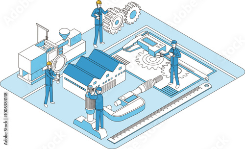 製造工場と測定器具のイラスト