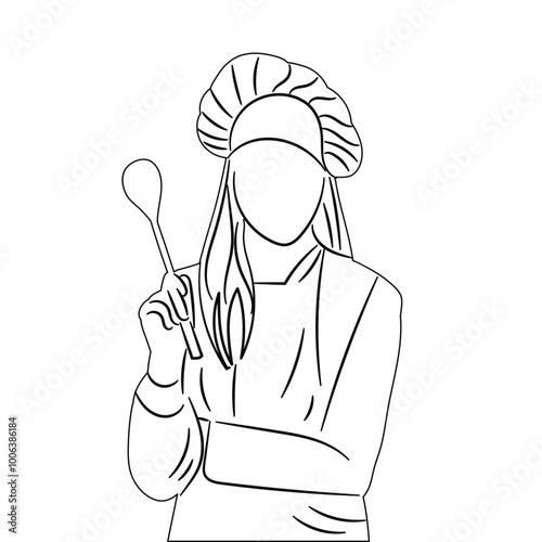Portrait of a female cook sketch on a white background, vector
