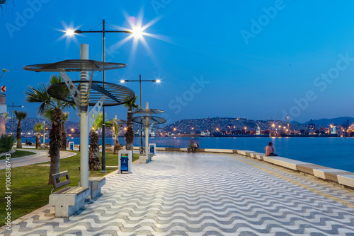 Photo of Bayraklı taken from the beach on a sunny spring day