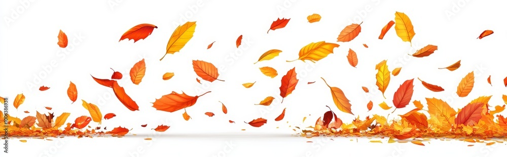 Naklejka premium Leaves falling from the sky. Fallen leaves on a windy autumn day. Watercolor leaves as they fly in the wind. A seamless border with autumn leaves.