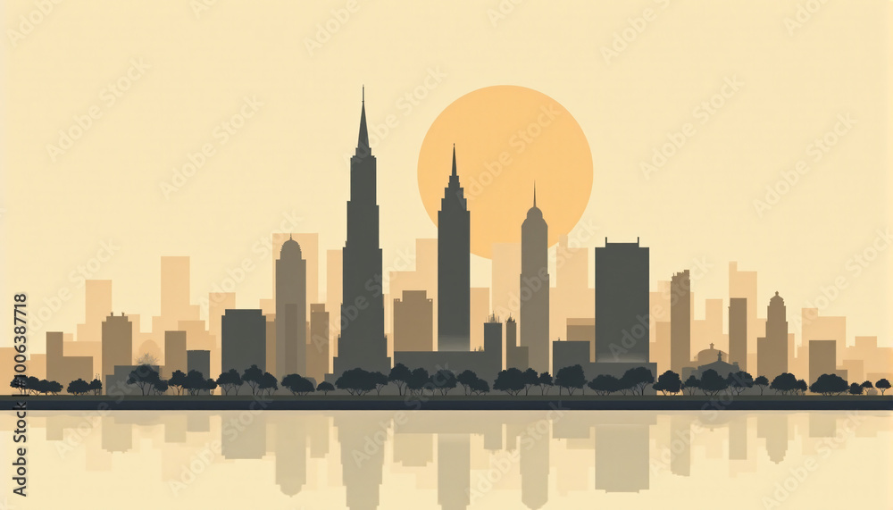 Naklejka premium Art Deco Illustration of Colombo Skyline with Bold Lines and Geometric Elegance 