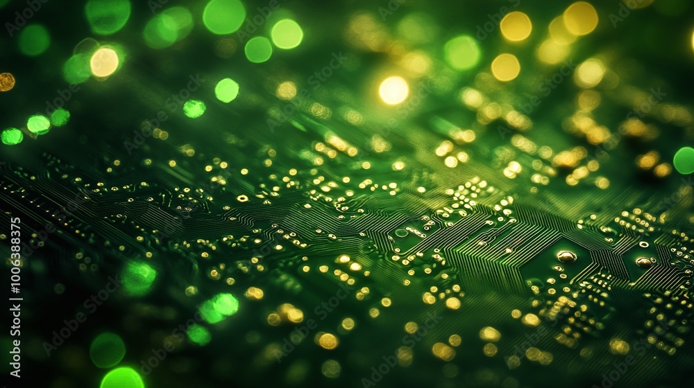 abstract circuit board design with bokeh effect on a technological background, representing digital electronics, system engineering, and innovation in modern technology abstract circuit board design with bokeh effect on a technological background, representing digital electronics, system engineering, and innovation in modern technology
