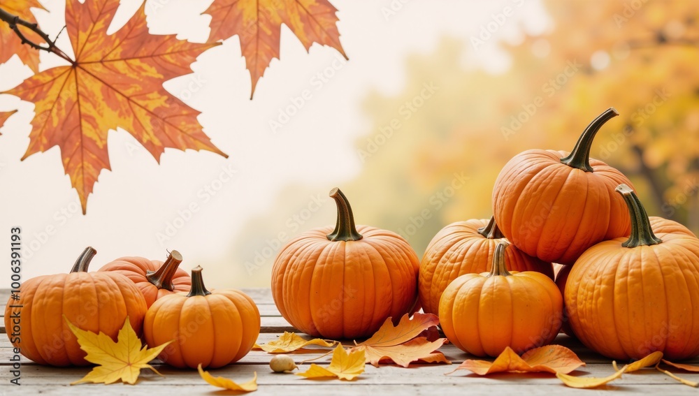 A watercolor abstract scene showcases autumn with pumpkins and leaves for a vibrant Thanksgiving backdrop A watercolor abstract scene showcases autumn with pumpkins and leaves for a vibrant Thanksgiving backdrop