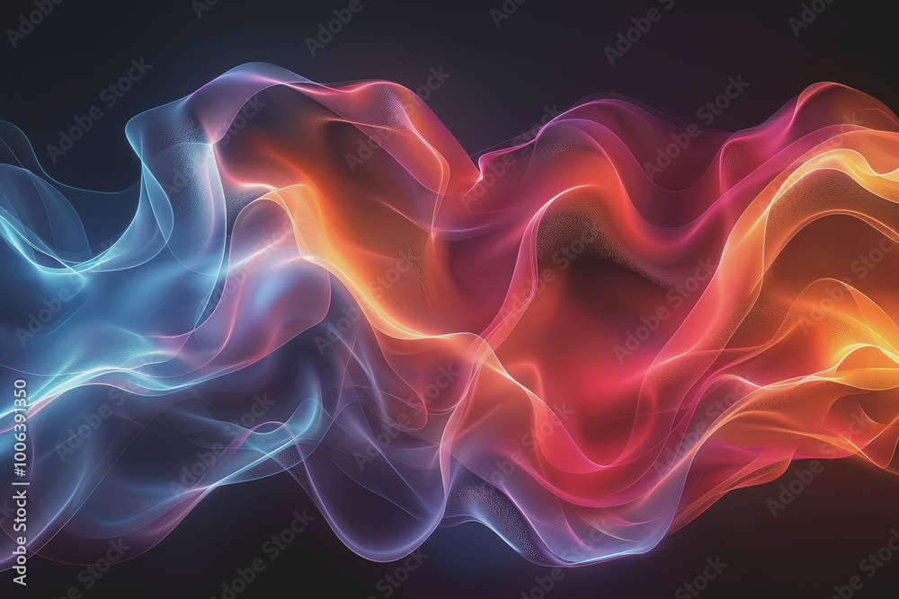 Abstract background with multicolored glowing waves on a black background. curve display. Abstract background with multicolored glowing waves on a black background. curve display.