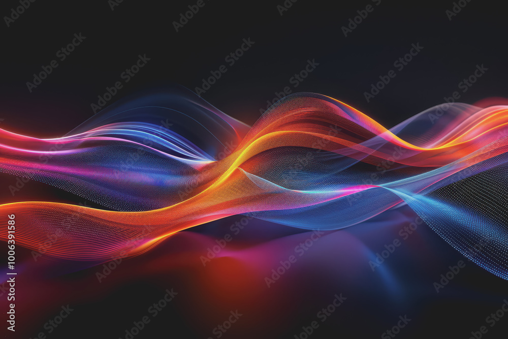 Fototapeta premium Abstract background with multicolored glowing waves on a black background. curve display.