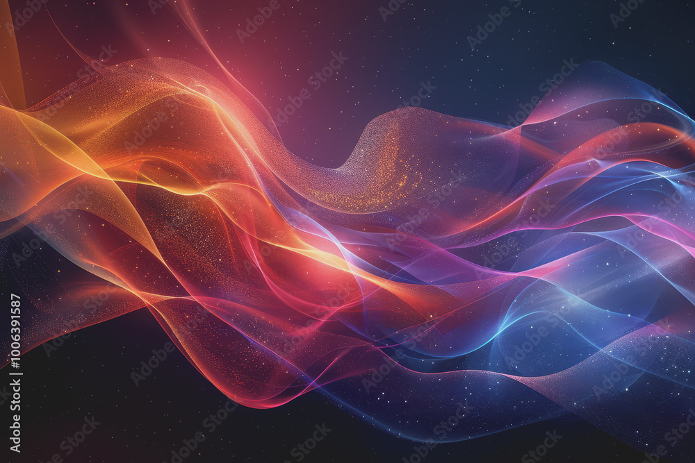 Fototapeta premium Abstract background with multicolored glowing waves on a black background. curve display.