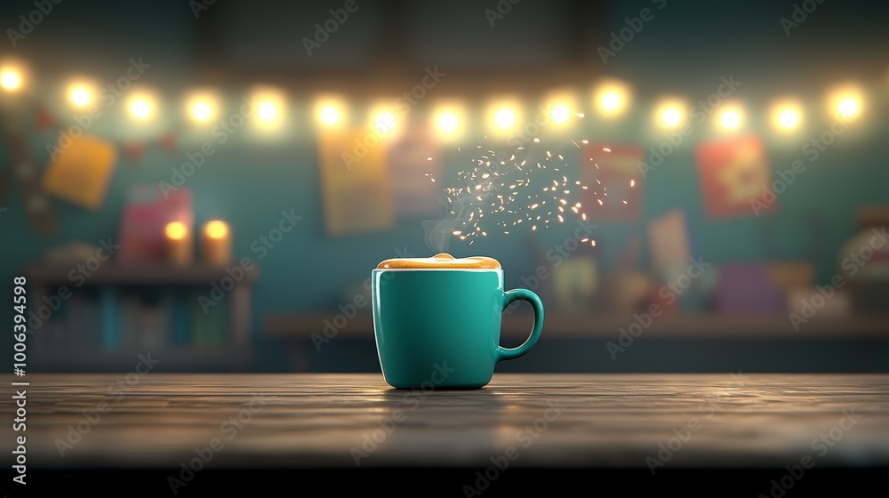 Fototapeta premium Cafeteria desk with a cup of coffee