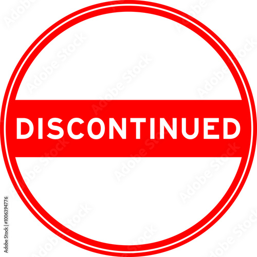 Red color round seal sticker in word discontinued on white background
