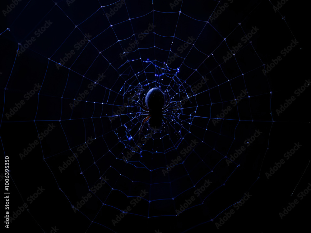 Fototapeta premium spider web on blue background