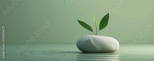 young seedling growing on rock in water background photo