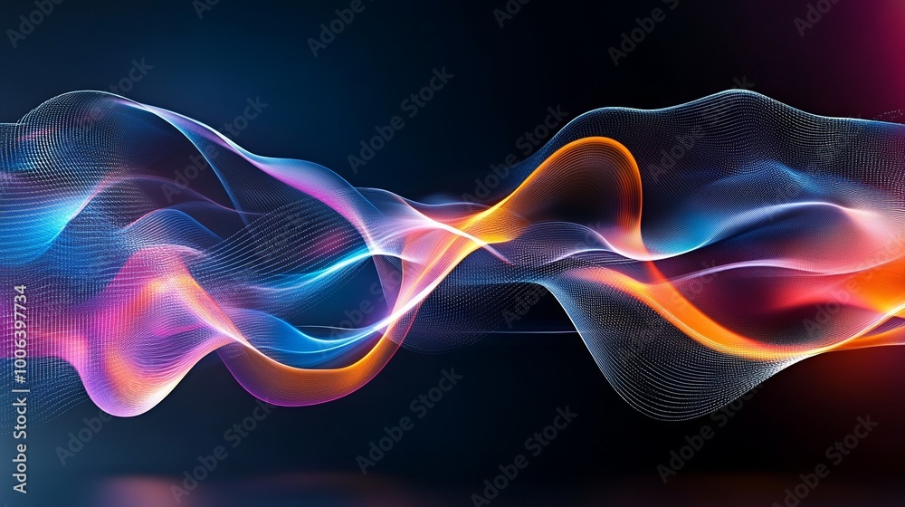 Abstract Glowing Waves Colorful Digital Flow Futuristic Technology Dark Background
