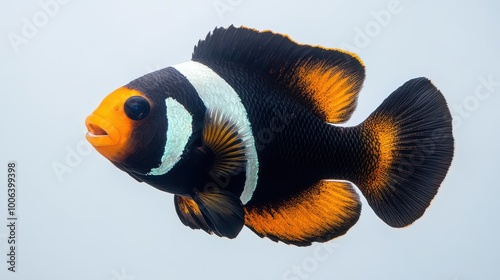 Vibrant Black and Orange Fish with Distinct Yellow Ring for Aquatic Themed Projects