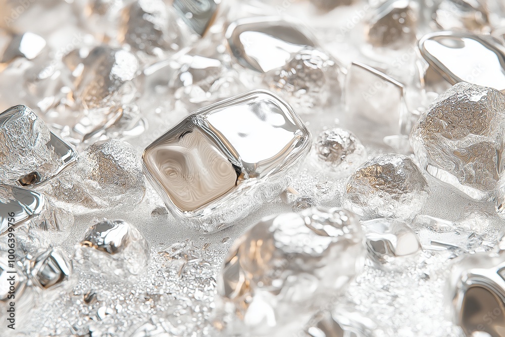 Shiny silver nuggets with smooth surfaces that beautifully reflect light, delivering a captivating and modern aesthetic. Shiny silver nuggets with smooth surfaces that beautifully reflect light, delivering a captivating and modern aesthetic.