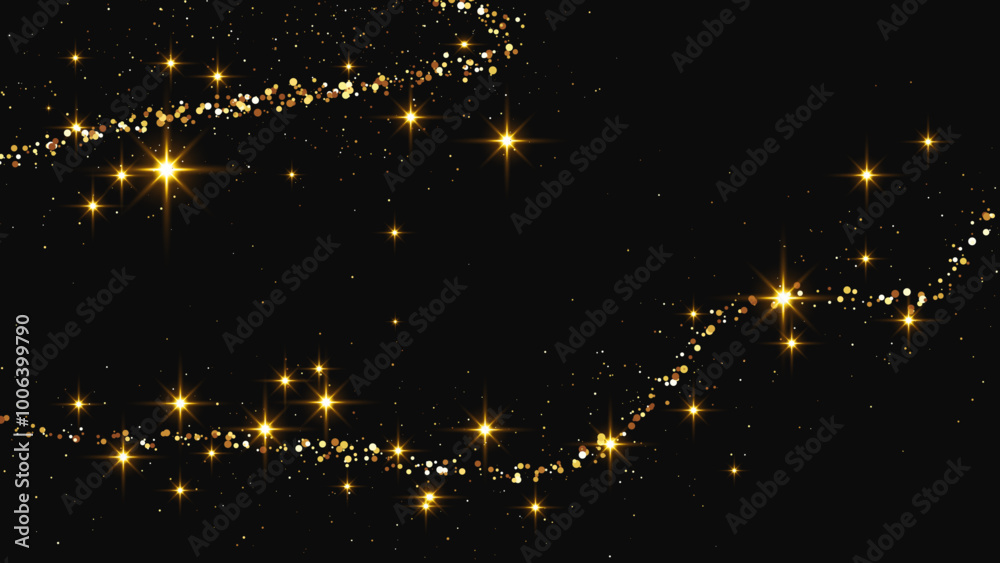 Fototapeta premium Gold glittering confetti wave and stardust