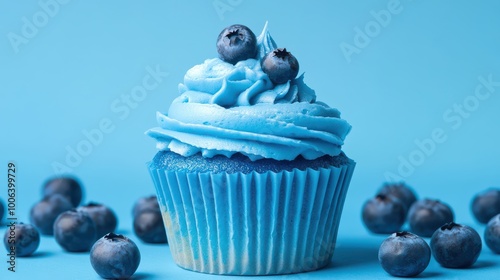 Delicious Blue Cupcake with Frosting Perfect for Celebrations and Events photo