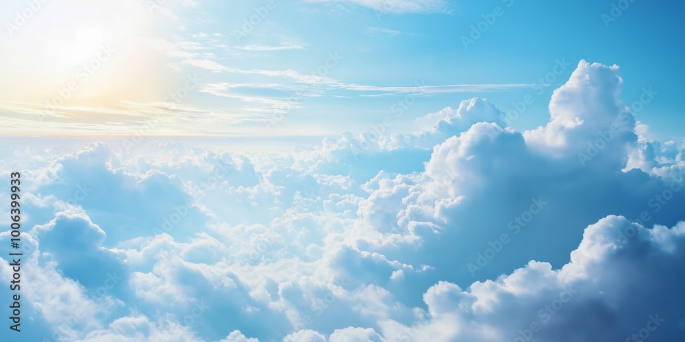 The scene shows fluffy white clouds against a bright blue sky, with sunlight peeking through, symbolizing hope and clarity. The scene shows fluffy white clouds against a bright blue sky, with sunlight peeking through, symbolizing hope and clarity.