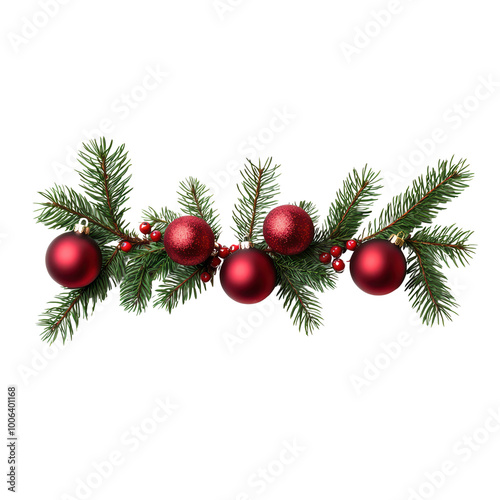 Festive Christmas garland with red ornaments and greenery