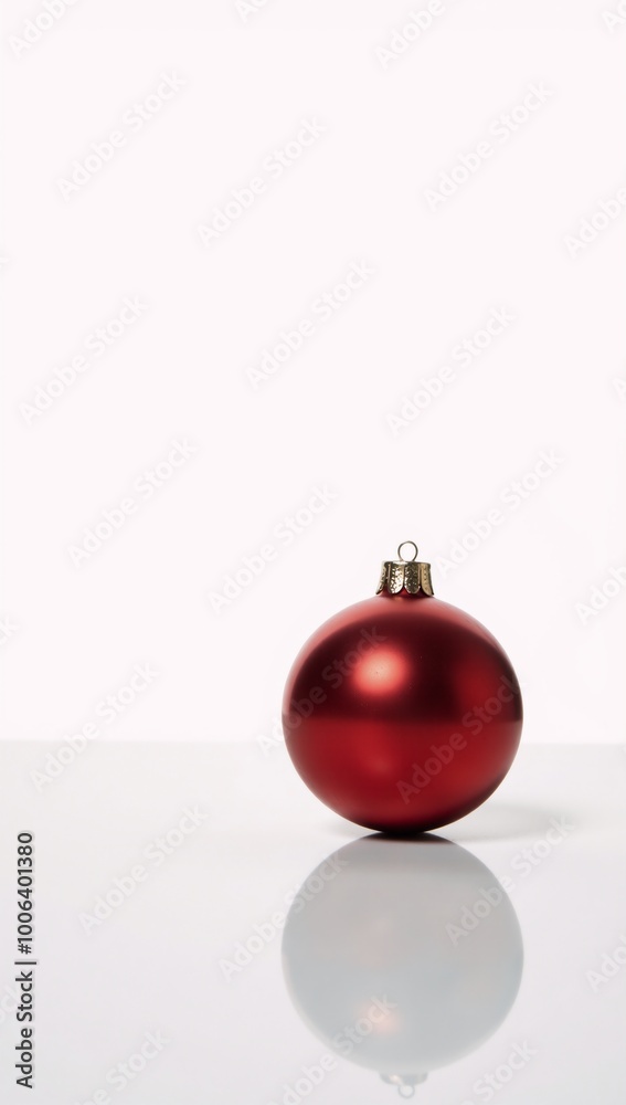 A red Christmas ornament sits atop a white-glowing table A red Christmas ornament sits atop a white-glowing table