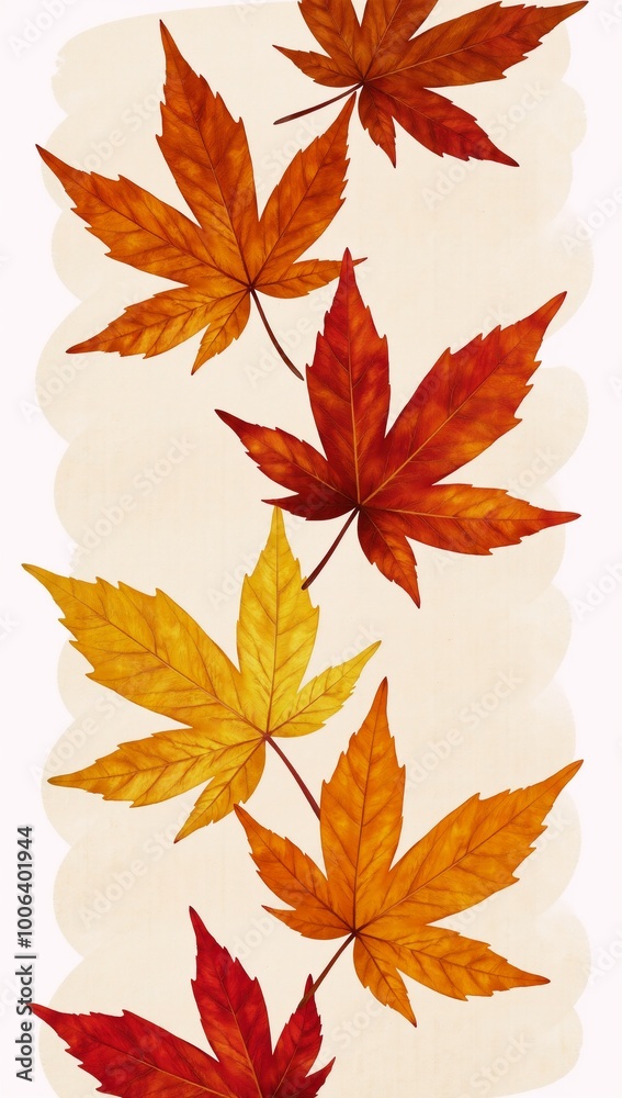 Fototapeta premium Watercolor trace of abstract autumn leaves on a horizontal background Autumnal Thanksgiving-inspired