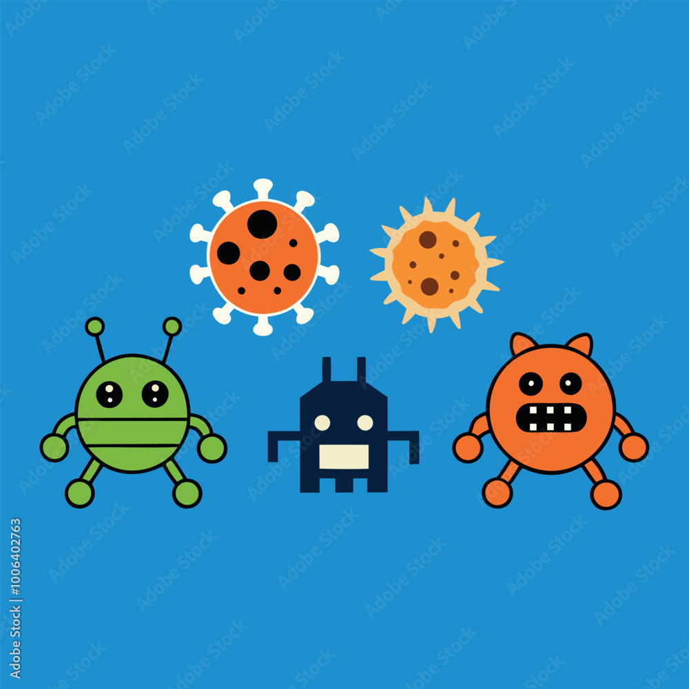 Naklejka premium Colorful Cartoon Viruses