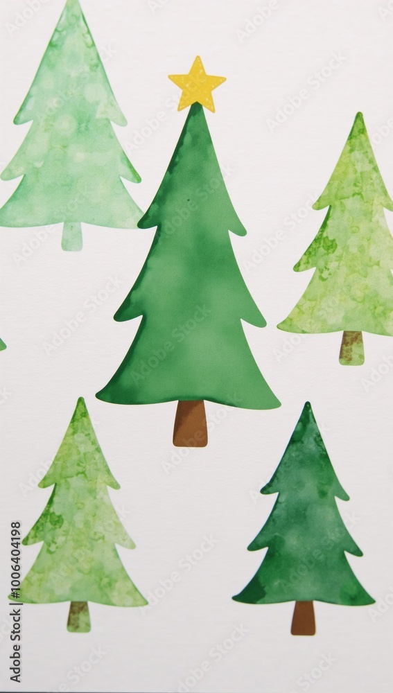 Hand-drawn watercolor Christmas trees on a white backdrop Christmas Card