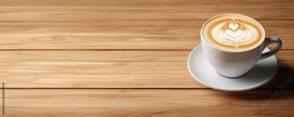 Obraz premium Latte art in a white cup on wooden table