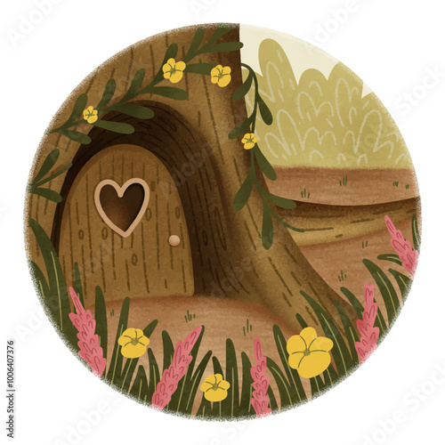 tiny cottage in the tree vector illustration