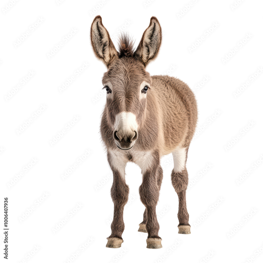 Cute donkey standing confidently against a transparent background Cute donkey standing confidently against a transparent background