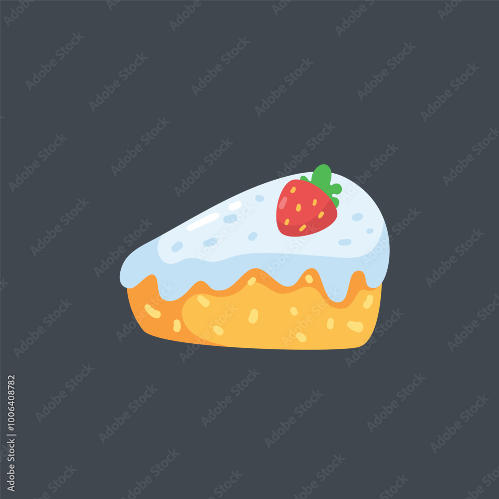 cheese cake with vanilla cream and strawberry fruit in flat vector design.
