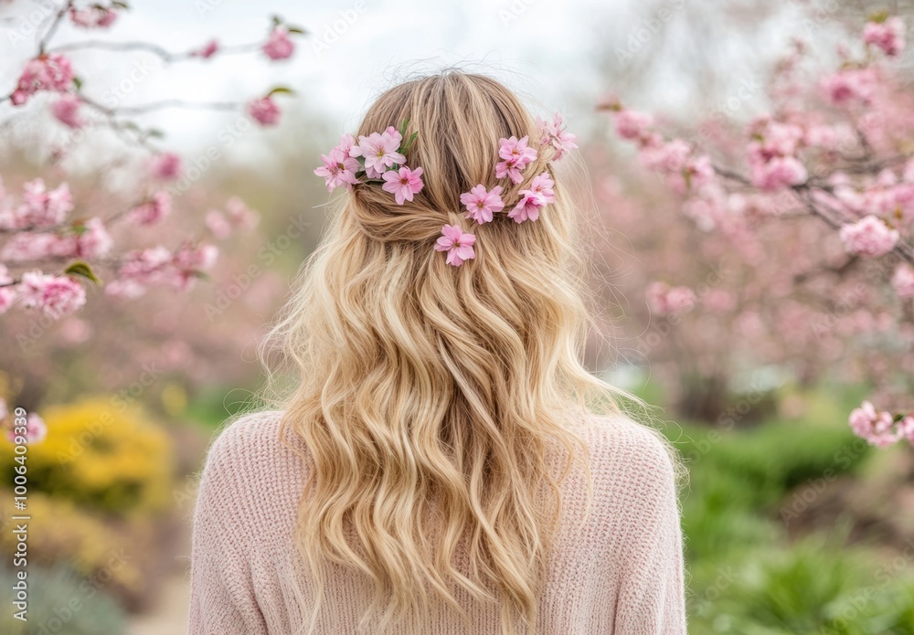 Fototapeta premium Blonde Hair Flowers.
