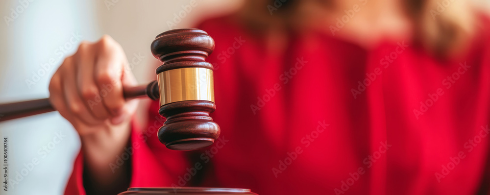 Judge holding gavel, serious courtroom atmosphere, white isolate background Judge holding gavel, serious courtroom atmosphere, white isolate background