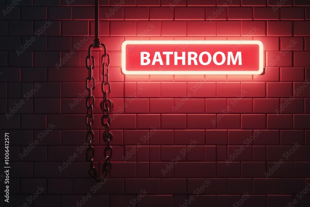 Fototapeta premium Bathroom symbol glowing against a tiled background, contemporary restroom sign, 3D illustration
