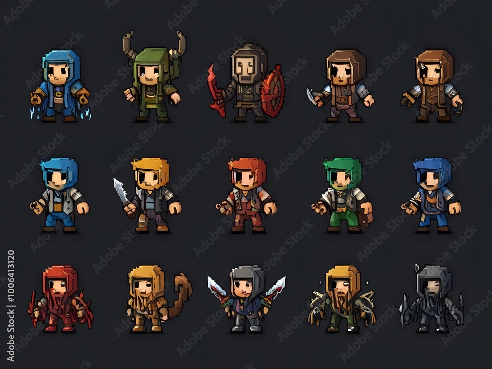 Obraz premium game characters NPC vandal for the game pixel art 8 bit AI generated