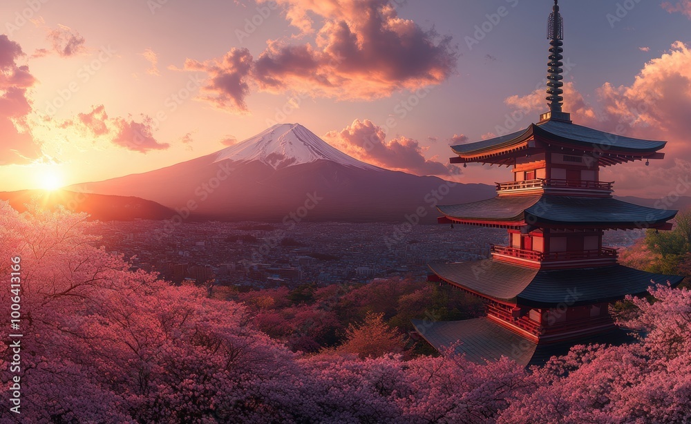 Fototapeta premium Fuji Sunset Pagoda.