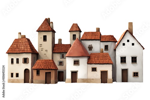 Old houses isolated on white. 3d illustration. photo