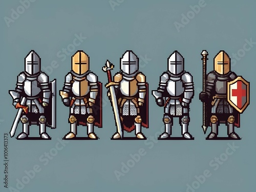 game characters knight in armor for the game pixel art 8 bit AI generated