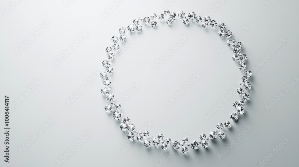 A captivating trail of diamonds in a perfect circular formation, shining brilliantly against a minimalist white backdrop A captivating trail of diamonds in a perfect circular formation, shining brilliantly against a minimalist white backdrop