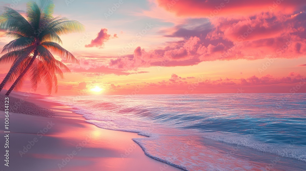 Stunning Tropical Beach at Sunset Ideal for Travel and Vacation Promotions Stunning Tropical Beach at Sunset Ideal for Travel and Vacation Promotions