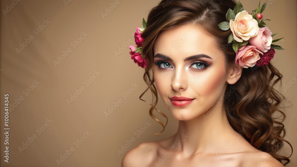 Portrait of a Woman with Flowers in Hair Portrait of a Woman with Flowers in Hair