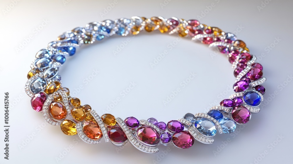 Luxurious rings and gemstones forming a stunning circular trail on a minimalist white background, creating a captivating design Luxurious rings and gemstones forming a stunning circular trail on a minimalist white background, creating a captivating design