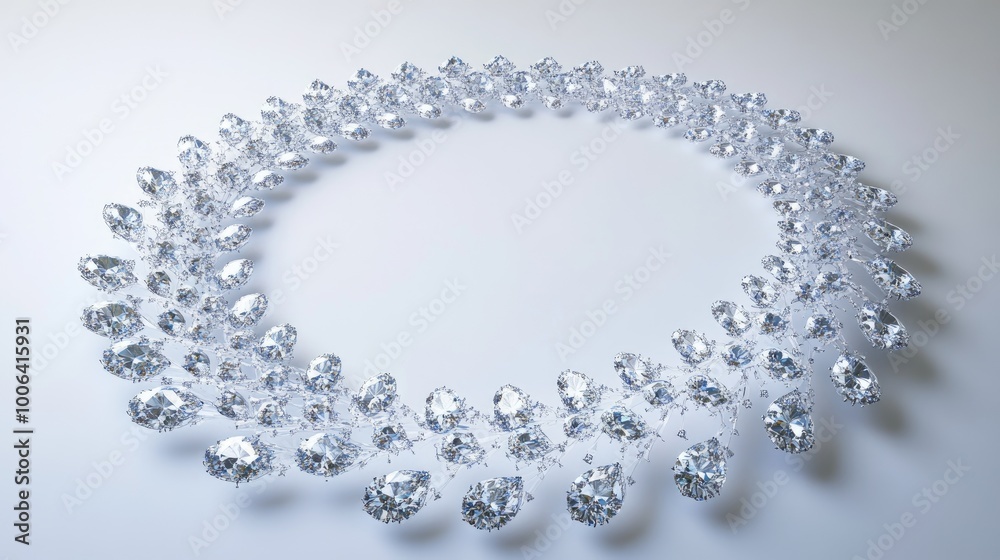 Mesmerizing diamonds arranged in a circular trail, creating a stunning and luxurious design on a minimalist white background Mesmerizing diamonds arranged in a circular trail, creating a stunning and luxurious design on a minimalist white background