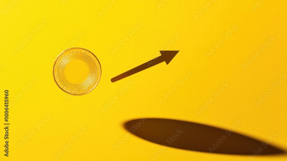 A golden coin spinning in the air, with its shadow transforming into an upward arrow, representing growth and return on investment A golden coin spinning in the air, with its shadow transforming into an upward arrow, representing growth and return on investment