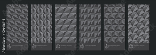 set Isometric geometric patterns dark gray cubes. Endless cubic background, seamless texture, vector illustration