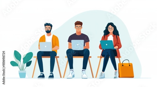Wallpaper Mural A group of college students sits together in a library, discussing their study goals for the upcoming exams., flat design illustration Torontodigital.ca