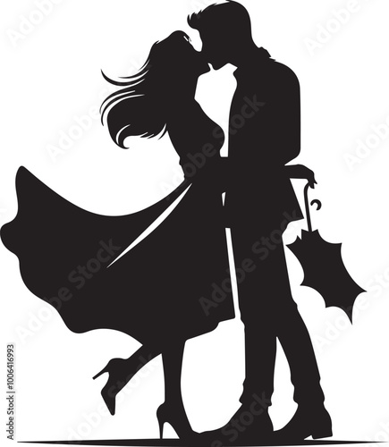 Black couple kissing silhouette vector black and white full body