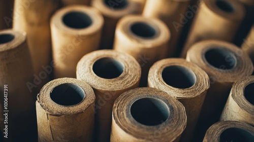 Detailed view of recycled paper rolls being repurposed, highlighting eco-friendly applications.